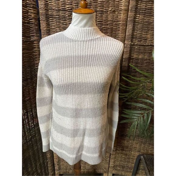 Lauren Conrad Gray White Stripe Mockneck Sweater XS - Picture 1 of 9